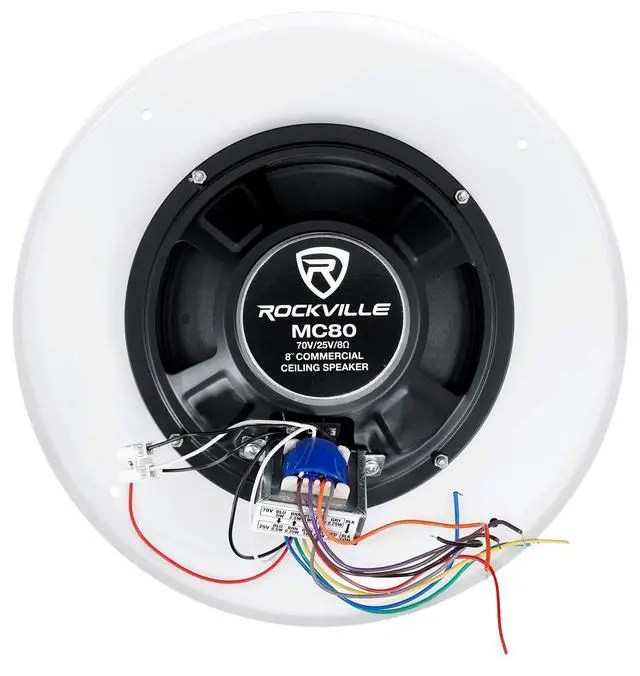 Alt view image 4 of 7 - MC80 Metal 8" 70V/25V Commercial in-Ceiling Speakers, 10-Pack | 8 Woofer, Adjustable Taps 5W, 2.5W, 1W, 0.5W, Steel Grilles, Off-White, Flush Ceiling Mount