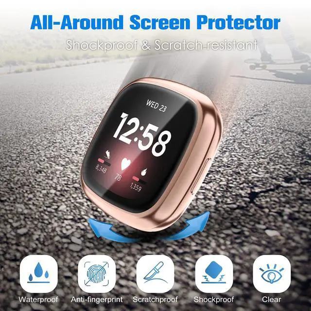 Alt view image 5 of 7 - 8-Pack Screen Protector Case Compatible with Fitbit Versa 3 / Sense | Soft TPU Plated Bumper, Full Protective Cover Cases, Scratch-Proof & Shockproof, Slim Lightweight