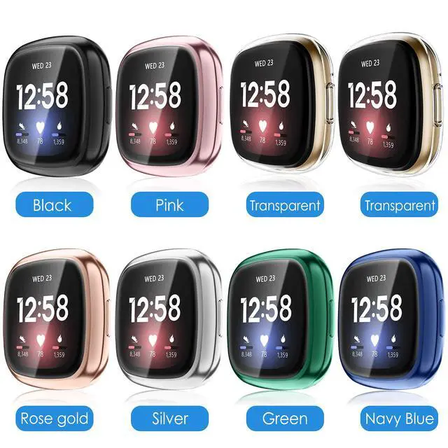 Alt view image 7 of 7 - 8-Pack Screen Protector Case Compatible with Fitbit Versa 3 / Sense | Soft TPU Plated Bumper, Full Protective Cover Cases, Scratch-Proof & Shockproof, Slim Lightweight