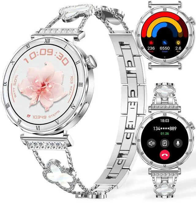 Main image of Smart Watch for Women, 1.19" AMOLED HD Screen Women's Smartwatch, Fitness Tracker with Heart Rate/Sleep Monitor, Bluetooth Call, IP67 Waterproof, Compatible with iOS & Android (Elegant Silver RT-i222)