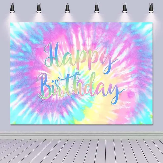 Alt view image 2 of 7 - Rainbow Backdrop for Happy Birthday Macaron Pastel Colorful Birthday Banner | Rainbow Tie-Dye Theme Birthday Banner Colorful Party Decorations Cake Table Supplies