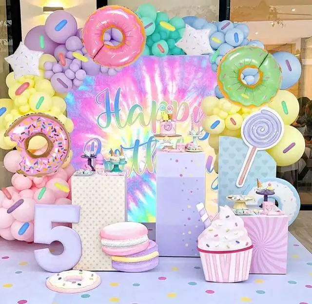 Alt view image 4 of 7 - Rainbow Backdrop for Happy Birthday Macaron Pastel Colorful Birthday Banner | Rainbow Tie-Dye Theme Birthday Banner Colorful Party Decorations Cake Table Supplies