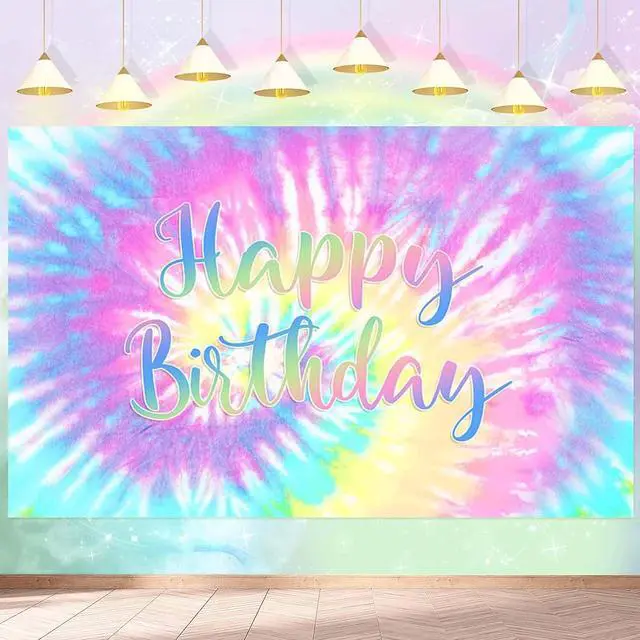 Alt view image 3 of 7 - Rainbow Backdrop for Happy Birthday Macaron Pastel Colorful Birthday Banner | Rainbow Tie-Dye Theme Birthday Banner Colorful Party Decorations Cake Table Supplies