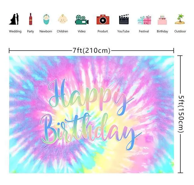 Alt view image 6 of 7 - Rainbow Backdrop for Happy Birthday Macaron Pastel Colorful Birthday Banner | Rainbow Tie-Dye Theme Birthday Banner Colorful Party Decorations Cake Table Supplies