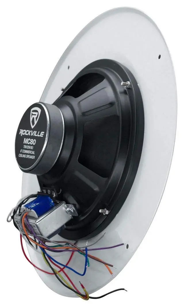 Alt view image 5 of 7 - MC80 Metal 8" 70V/25V Commercial in-Ceiling Speakers, 10-Pack | 8 Woofer, Adjustable Taps 5W, 2.5W, 1W, 0.5W, Steel Grilles, Off-White, Flush Ceiling Mount