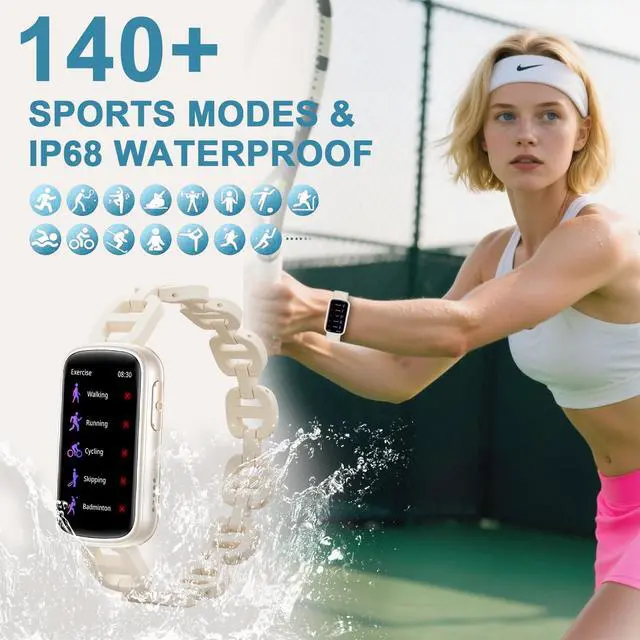 Alt view image 2 of 7 - Smart Watches for Women,Fitness Trakcer with Bluetooth Call, Heart Rate/Sleep Monitor/Calories/Blood Pressure,130+ Sports Modes 1.47'' Smartwatch for Android iPhone,IP68 Waterproof,2Bands,Starlight