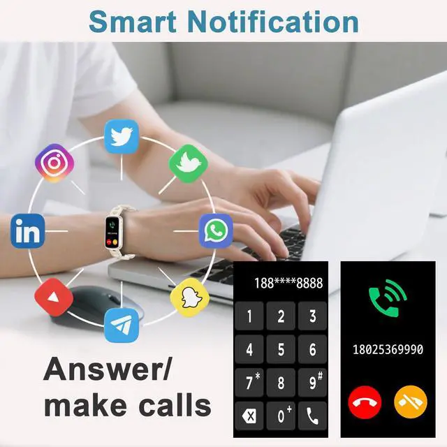 Alt view image 3 of 7 - Smart Watches for Women,Fitness Trakcer with Bluetooth Call, Heart Rate/Sleep Monitor/Calories/Blood Pressure,130+ Sports Modes 1.47'' Smartwatch for Android iPhone,IP68 Waterproof,2Bands,Starlight