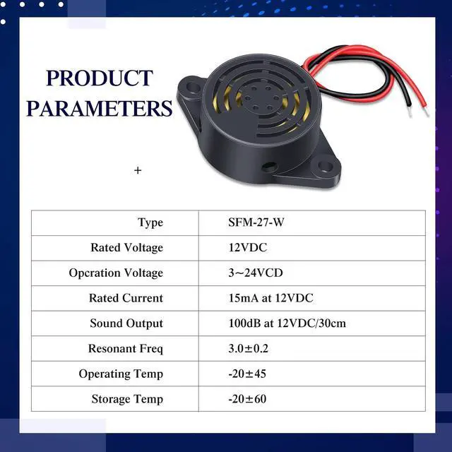Alt view image 4 of 7 - DC 3-24V 95 dB Electronic Buzzer Active Piezo Buzzer Alarm Sounder Continuous Sound Beep, Black(36 Pcs)