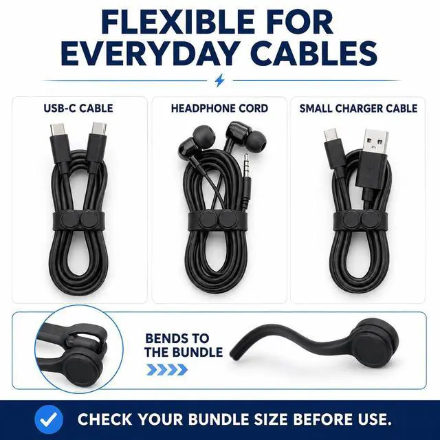Alt view image 4 of 7 - 12 Pack Magnetic Cable Ties - Reusable Silicone Cord Organizer & Twist Tie for Cables, Travel & Home