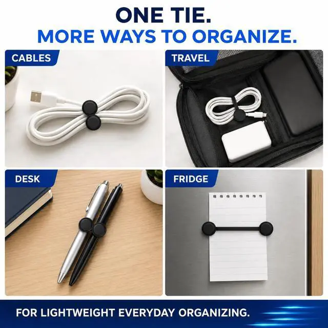 Alt view image 6 of 7 - 12 Pack Magnetic Cable Ties - Reusable Silicone Cord Organizer & Twist Tie for Cables, Travel & Home