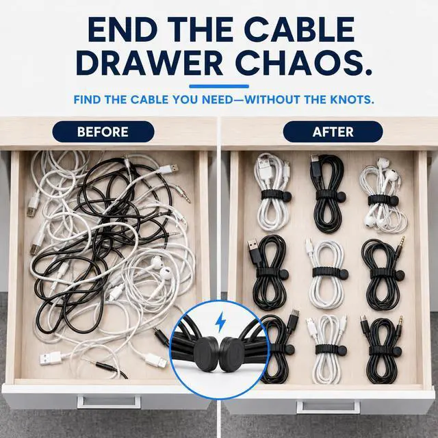 Alt view image 5 of 7 - 12 Pack Magnetic Cable Ties - Reusable Silicone Cord Organizer & Twist Tie for Cables, Travel & Home