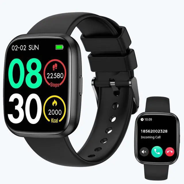 Main image of Smart Watches for Men/Women, 1.75" Bluetooth Call, AI Voice Smartwatch, 24/7 Heart Rate Monitor, Blood Pressure/SpO2/Sleep Tracker, IP68 Waterproof, 100+ Sports Fitness Tracker for Android iOS Black