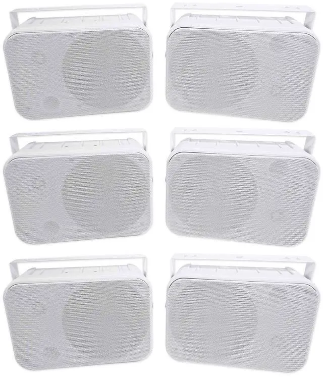 Main image of HP65S-8 6.5" White Outdoor/Indoor Home Audio Speakers, 6-Pack | 500W Peak/160W RMS, IPX44 Waterproof, Swivel Bracket, 8 Ohm, Stainless Steel Grill, Bass Reflex Port, 2-Way