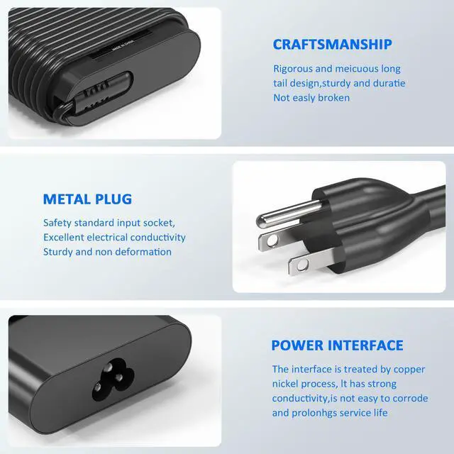 Alt view image 4 of 7 - 90W USB C Laptop Charger for HP Spectre x360 HP 904144-850 904082-003 adp-90fe 2ln85aa TPN-DA08 L45440-003 EliteBook 1040 G4 HP 90w USB-c Power Adapter Type C AC Adapter Power Supply Cord