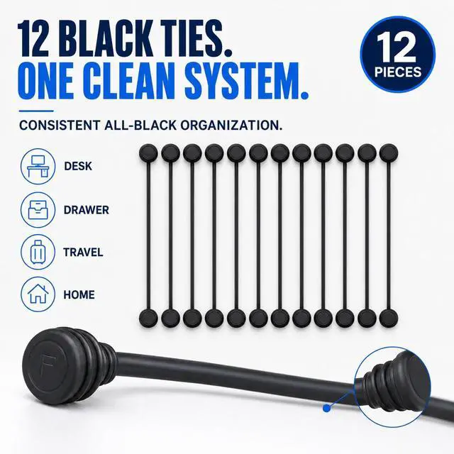 Alt view image 7 of 7 - 12 Pack Magnetic Cable Ties - Reusable Silicone Cord Organizer & Twist Tie for Cables, Travel & Home