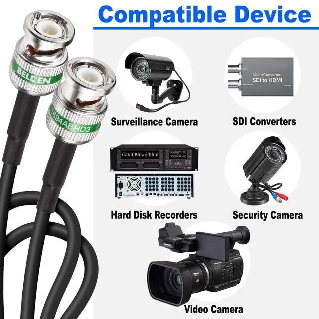 Alt view image 2 of 5 - 12G SDI Cable 10ft Belden 4694R BNC Cable 75 Ohm for Camera CCTV | Support 6G-SDI/12G-SDI 4K/8K Video Monitor Broadcast Camera, SDI Converter