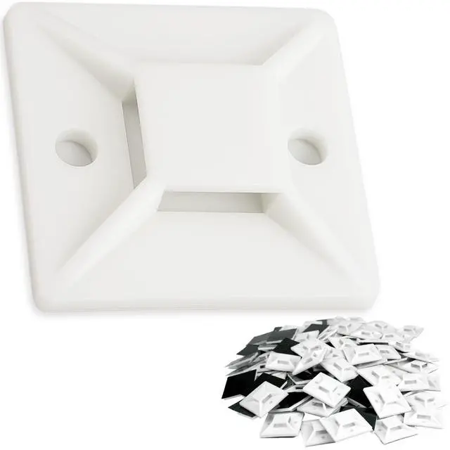 Main image of Super-Adhesive X-Large Cable Tie Mounts 100 Pack For Fast, Frustration-Free Wire Management. Anchor These Zip Tie Bases Tools-Free With Sticky Backs Or Use Screw-Holes For Permanent Hold