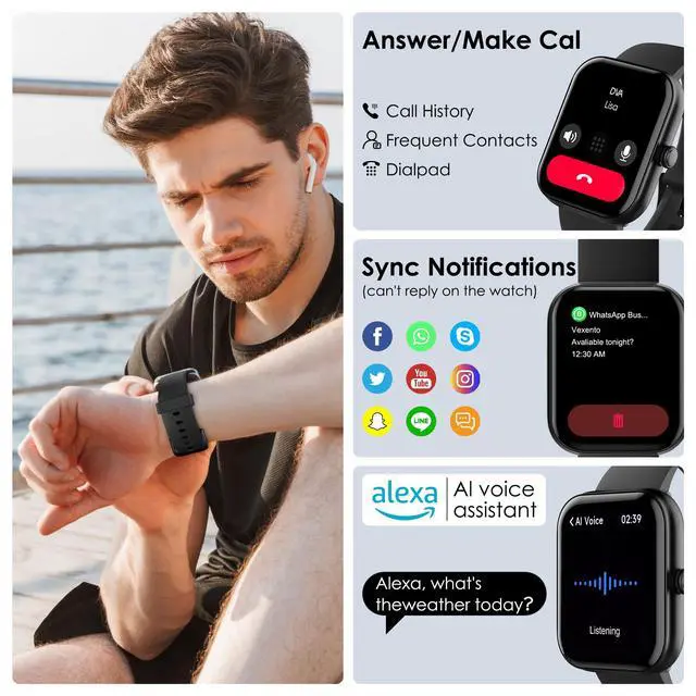 Alt view image 2 of 7 - Smart Watches for Women Android/iPhone, IP68 Waterproof Fitness Tracker with Bluetooth Calls(Answer&Make), Activity Pedometer/Heart Rate/SpO2 Monitor/100+ Sports Model (W20 Black)