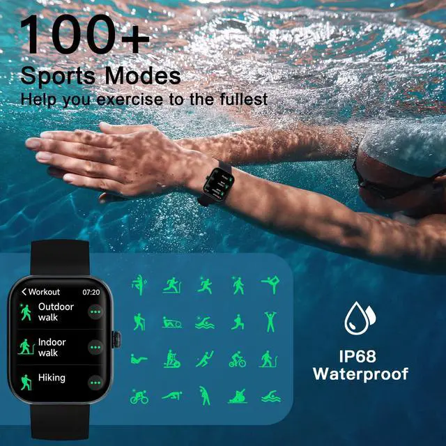 Alt view image 5 of 7 - Smart Watches for Women Android/iPhone, IP68 Waterproof Fitness Tracker with Bluetooth Calls(Answer&Make), Activity Pedometer/Heart Rate/SpO2 Monitor/100+ Sports Model (W20 Black)