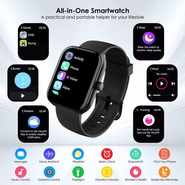 Alt view image 4 of 7 - Smart Watches for Women Android/iPhone, IP68 Waterproof Fitness Tracker with Bluetooth Calls(Answer&Make), Activity Pedometer/Heart Rate/SpO2 Monitor/100+ Sports Model (W20 Black)
