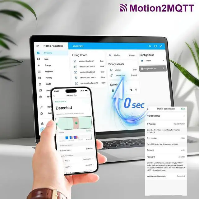 Alt view image 5 of 7 - eMotion Pro 24GHz mmWave Radar Smart WiFi Presence Sensor | Built-in Motion Sensor, IR Blaster & Light Sensor, Compatible with Alexa & Google Home, MQTT for Home Assistant