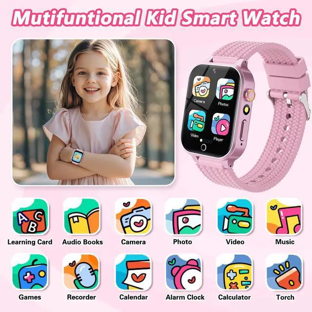 Alt view image 2 of 7 - Smart Watch for Kids Girl Gift Ages 3-12, 2 Screen Protector, 26 Puzzle Games, HD Camera Video Music Player Touchscreen Pedometer, Educationtal Toy Brithday Gifts for Girl Ages 4 5 6 7 8 9 10(Pink)