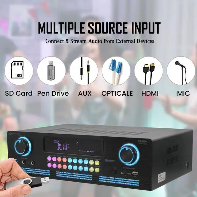 Alt view image 6 of 7 - 2000-Watt Bluetooth Stereo Power Amplifier | Digital Spectrum Display, Cooling Fan, Versatile Inputs, Karaoke Features, and Remote Control for Ultimate Audio Control