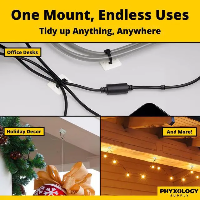 Alt view image 4 of 6 - Super-Adhesive X-Large Cable Tie Mounts 100 Pack For Fast, Frustration-Free Wire Management. Anchor These Zip Tie Bases Tools-Free With Sticky Backs Or Use Screw-Holes For Permanent Hold