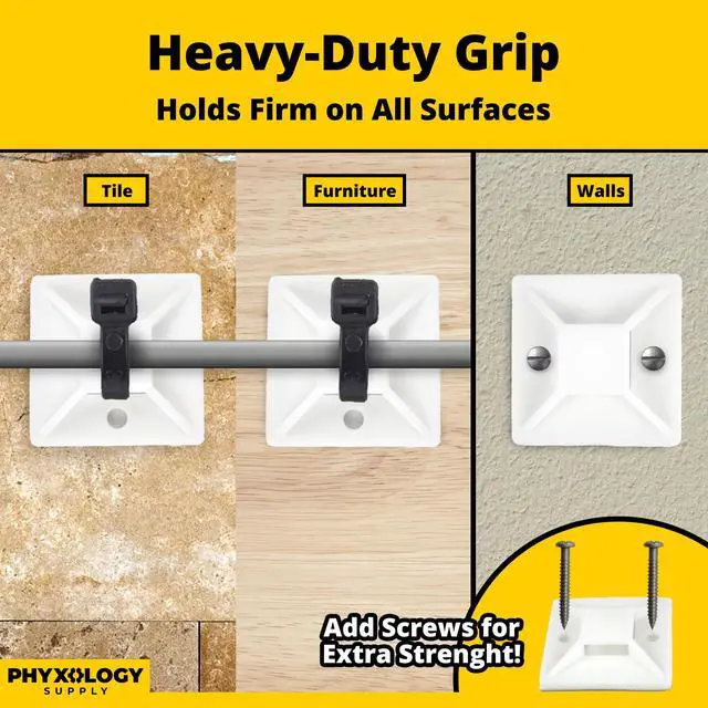 Alt view image 6 of 6 - Super-Adhesive X-Large Cable Tie Mounts 100 Pack For Fast, Frustration-Free Wire Management. Anchor These Zip Tie Bases Tools-Free With Sticky Backs Or Use Screw-Holes For Permanent Hold