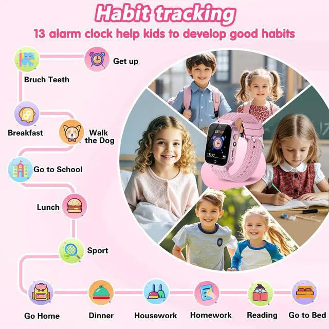 Alt view image 4 of 7 - Smart Watch for Kids Girl Gift Ages 3-12, 2 Screen Protector, 26 Puzzle Games, HD Camera Video Music Player Touchscreen Pedometer, Educationtal Toy Brithday Gifts for Girl Ages 4 5 6 7 8 9 10(Pink)