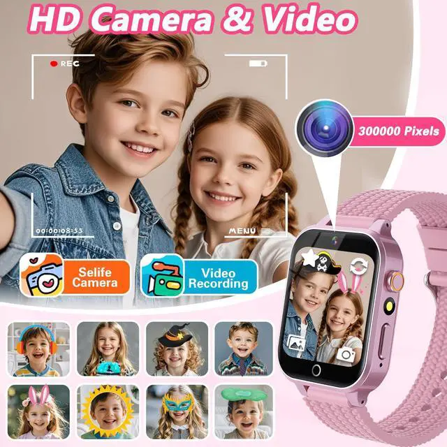 Alt view image 6 of 7 - Smart Watch for Kids Girl Gift Ages 3-12, 2 Screen Protector, 26 Puzzle Games, HD Camera Video Music Player Touchscreen Pedometer, Educationtal Toy Brithday Gifts for Girl Ages 4 5 6 7 8 9 10(Pink)