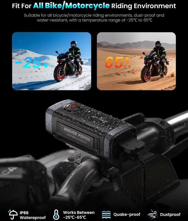 Alt view image 4 of 7 - AKY-710Lite Motorcycle Camera/Bike Camera 2K30FPS WiFi Action Camera with Ultra HD,IP66 Waterproof with Loop & Emergency Recording, Parking Monitor,Rechargeable,7.5 Hours Extended Battery