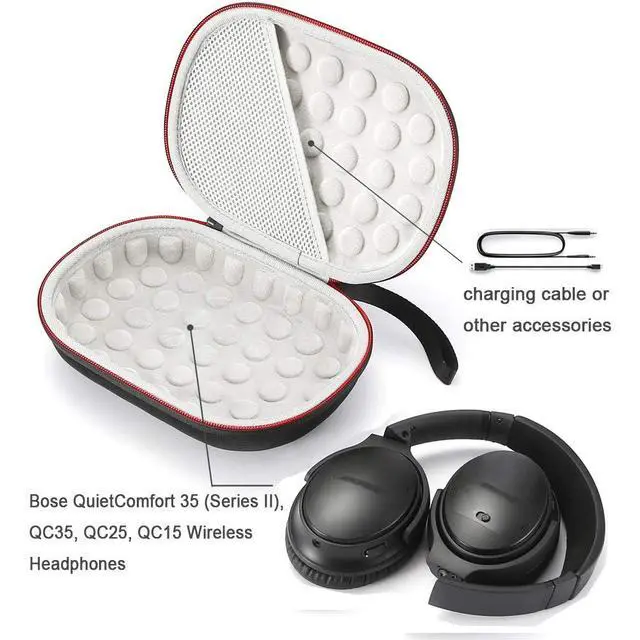Alt view image 3 of 6 - Hard Case for Bose QuietComfort 35 (Series II), QC35, QC25, QC15 Wireless Headphones Accessories. Travel Carrying Storage Bag - Black