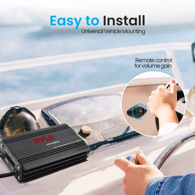 Alt view image 5 of 7 - 800W 4-Channel Hydra Marine Micro Amplifier - Waterproof - GAIN Level Controls - RCA Stereo Input - 3.5mm Jack - MP3 - Volume Control - Short Protection - For Boat & Vehicle Use - PLMRMP3B