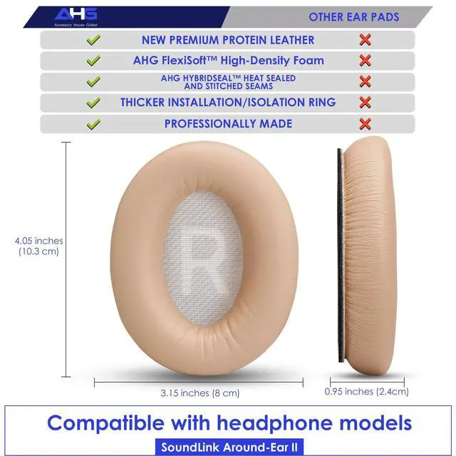 Alt view image 4 of 7 - SoundLink AE2 Ear Pads and SoundLink AE2 Headband Cushion Compatible with Bose SoundLink Around-Ear 2 / Soundlink AE2 Headphones (Beige). Premium PU Leather | Extra Thick