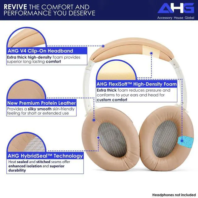 Alt view image 3 of 7 - SoundLink AE2 Ear Pads and SoundLink AE2 Headband Cushion Compatible with Bose SoundLink Around-Ear 2 / Soundlink AE2 Headphones (Beige). Premium PU Leather | Extra Thick