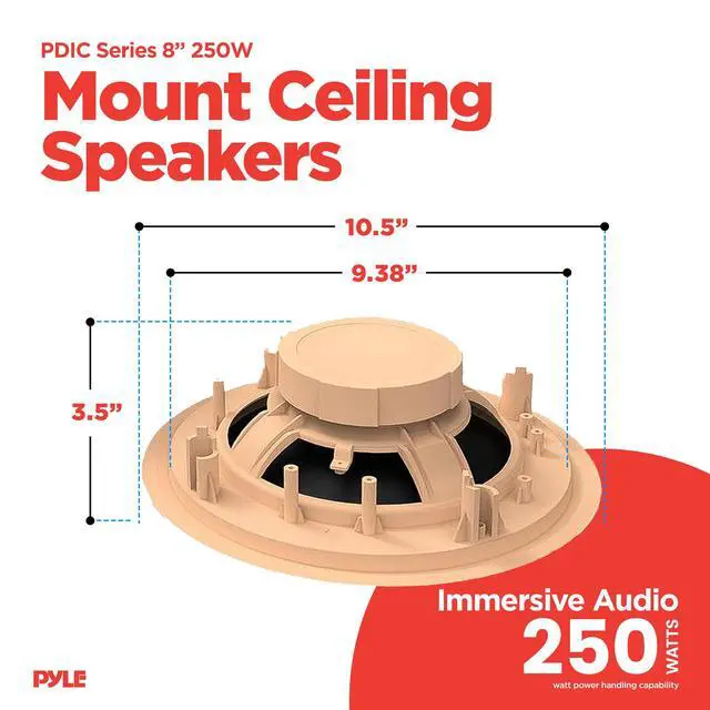 Alt view image 3 of 7 - 8 Pair Speakers, 250W 8" Round Flush Mount in Wall/in Ceiling Home Speakers, PDIC Series, Tan