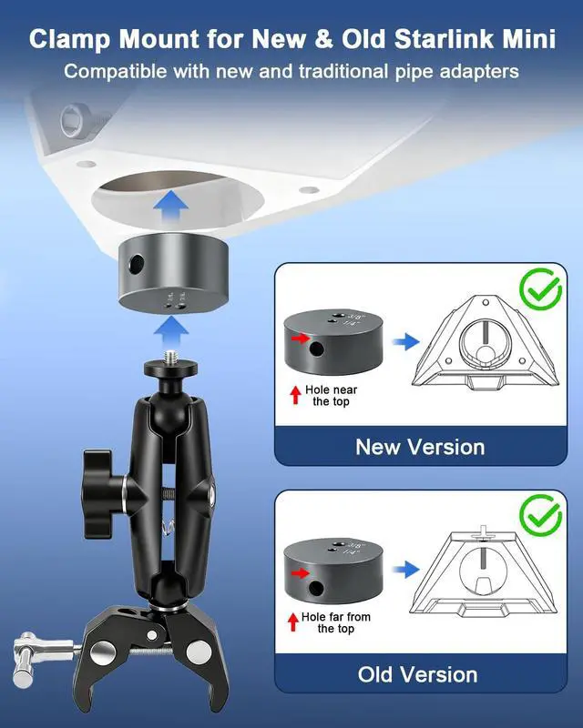 Alt view image 3 of 4 - Tripod Adapter for Starlink Mini New Version Pipe Adapter, Aluminum Alloy, with 1/4''-20 & 3/8"-16 Thread, Compatible with 2025 Starlink Mini Pipe Adapter and Flat Mount
