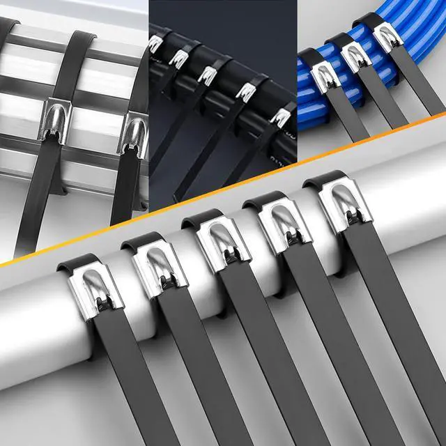 Alt view image 4 of 7 - Stainless Steel Cable Tie Gun Set, with 150PCS Black Metal Zip Ties (50 Each of 7.8, 9.8, 11.8 Inch), Adjustable Fastening Cutting Tie Tool Sets for Fencing, Exhaust Pipes, Automotive