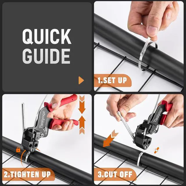 Alt view image 5 of 7 - Stainless Steel Cable Tie Gun Set, with 150PCS Black Metal Zip Ties (50 Each of 7.8, 9.8, 11.8 Inch), Adjustable Fastening Cutting Tie Tool Sets for Fencing, Exhaust Pipes, Automotive
