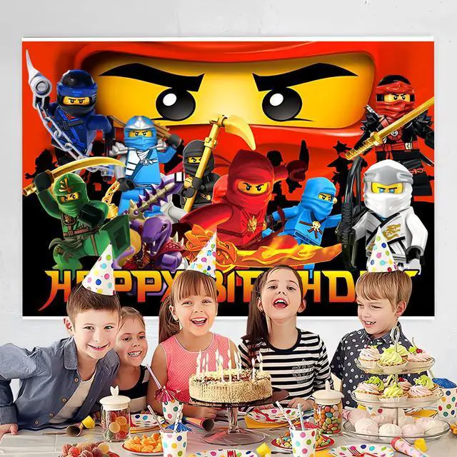 Alt view image 3 of 4 - Happy for Ninja Birthday Backdrop Cartoon Birthday Party Supplies Kawaii Background for Boys Girls, Happy Birthday Banner Backdrop for Kids Party Decorations (5x3ft)
