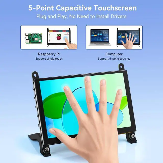 Alt view image 3 of 7 - 5 Inch Touchscreen Monitor for Raspberry Pi 5/4/3, 1024 x 600 IPS Display with 5-Point Touch Capacitive Screen, Plug and Play, Compatible with Raspberry Pi 5/4/3, Banana Pi, Jetson Nano