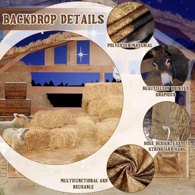 Alt view image 3 of 7 - Christmas Nativity Garage Door Banner Cover Nativity Stable Scene Backdrop Banner Farm Barn Backdrop Large Christmas Garage Door Murals Outdoor Xmas Holiday Winter Party Decor(8 x 16 ft)