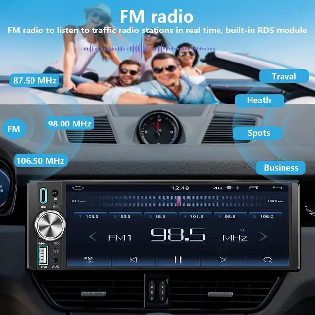 Alt view image 4 of 7 - 6.5" IPS Single Din Touchscreen with Wireless Carplay & Android Auto | Bluetooth, Backup Camera Ready, GPS Navigation, USB/Type-C, FM/AM, EQ, AUX, MIC, Fits Single DIN Dash