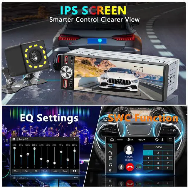 Alt view image 5 of 7 - 6.5" IPS Single Din Touchscreen with Wireless Carplay & Android Auto | Bluetooth, Backup Camera Ready, GPS Navigation, USB/Type-C, FM/AM, EQ, AUX, MIC, Fits Single DIN Dash