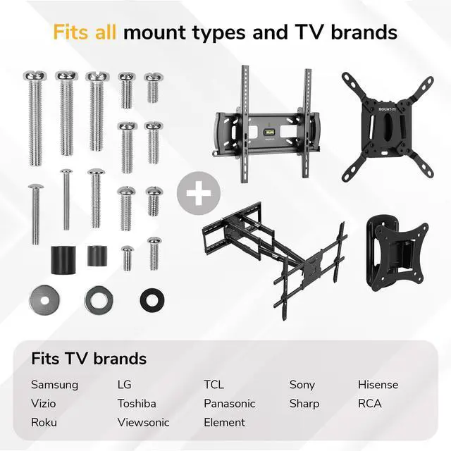 Alt view image 4 of 7 - Universal TV Mounting Hardware Kit - VESA Wall Mount Screws, Washers & Spacers (M4, M5, M6, M8) for TVs and Monitors - Fits 19" to 85" Screens, Compatible with Major TV Brands