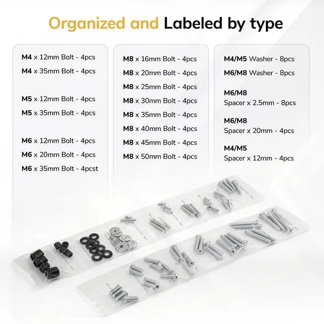 Alt view image 5 of 7 - Universal TV Mounting Hardware Kit - VESA Wall Mount Screws, Washers & Spacers (M4, M5, M6, M8) for TVs and Monitors - Fits 19" to 85" Screens, Compatible with Major TV Brands