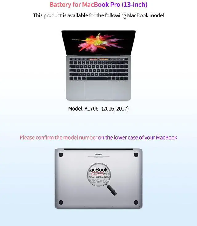 Alt view image 2 of 6 - Replacement Battery for MacBook Pro A1706, 13-Inch, 2016-2017 | A1819 battery model, 11.41V 4320mAh 49.29Wh, EMC 3071/3163, up to 1000 cycles, tool kit, installation guide