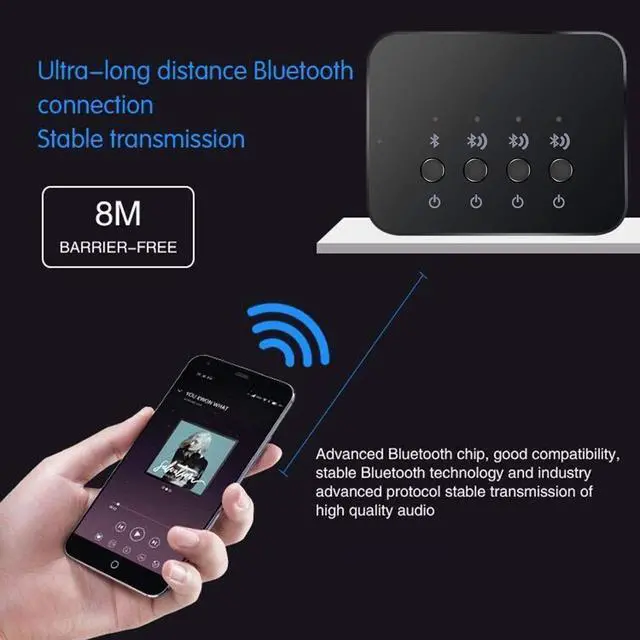 Alt view image 3 of 7 - Bluetooth 4.0 Audio Sharer Adapter, 3.5mm Stereo Music Sharing Device | 1 in 3 Out, Wired and Wireless Connection Modes