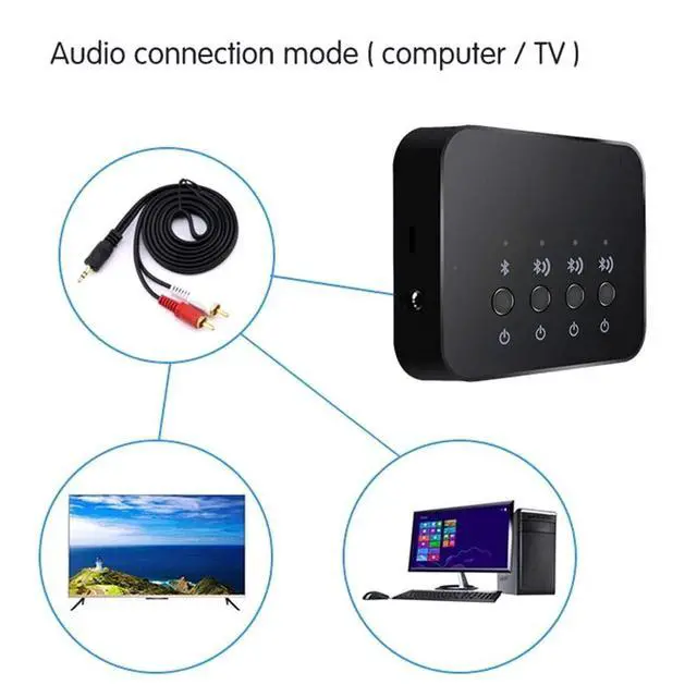 Alt view image 2 of 7 - Bluetooth 4.0 Audio Sharer Adapter, 3.5mm Stereo Music Sharing Device | 1 in 3 Out, Wired and Wireless Connection Modes